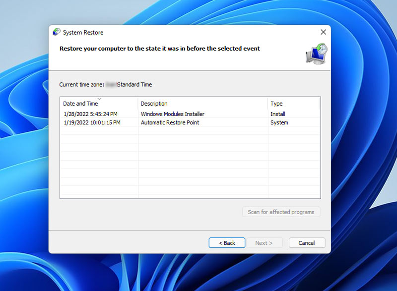 Use Restaurar sistema para restaurar la configuración y corregir que DS4Windows no funcione